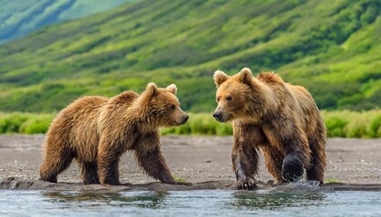 ruling the landscape brown bears of kamchatka ursus arctos beringianus - obrazy, fototapety, plakaty
