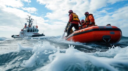 A coastguard speedboat cuts through the waves at high speed during a rescue operation, showcasing urgency and precision. AIG41