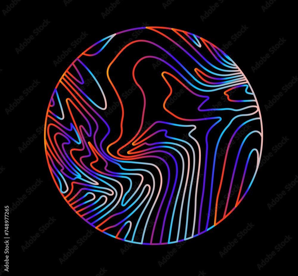 Aufkleber holographic circle with warped and glitched texture of lines.