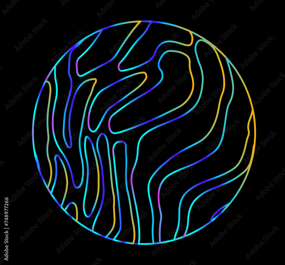 Aufkleber holographic circle with warped and glitched texture of lines.