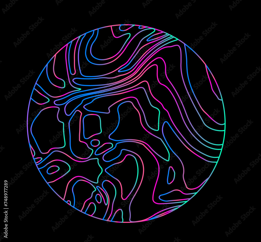 Aufkleber neon holographic circle with warped and glitched texture of lines. template for modern logotype or p