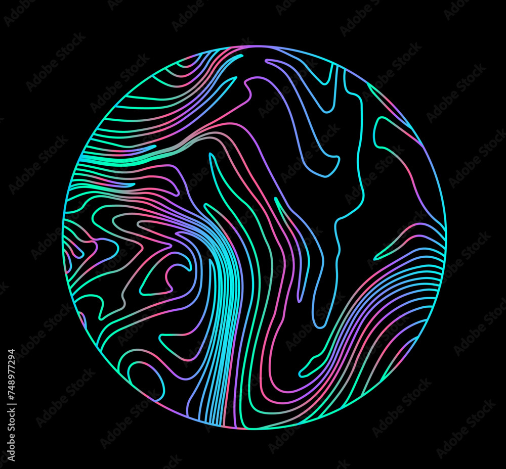 Aufkleber holographic circle with warped and glitched texture of lines.