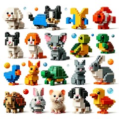 Lego style pets icons set - obrazy, fototapety, plakaty