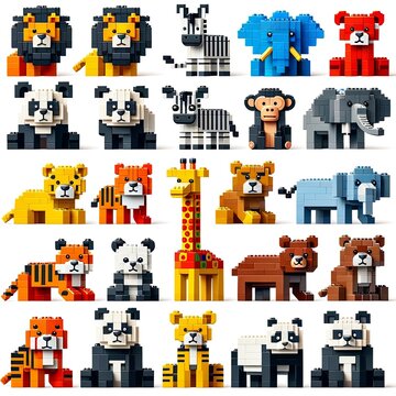 Lego style animals icons set