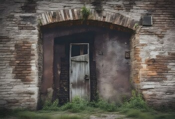 Fototapeta na wymiar Weathered Doorway in an Abandoned Brick Building To further creative work