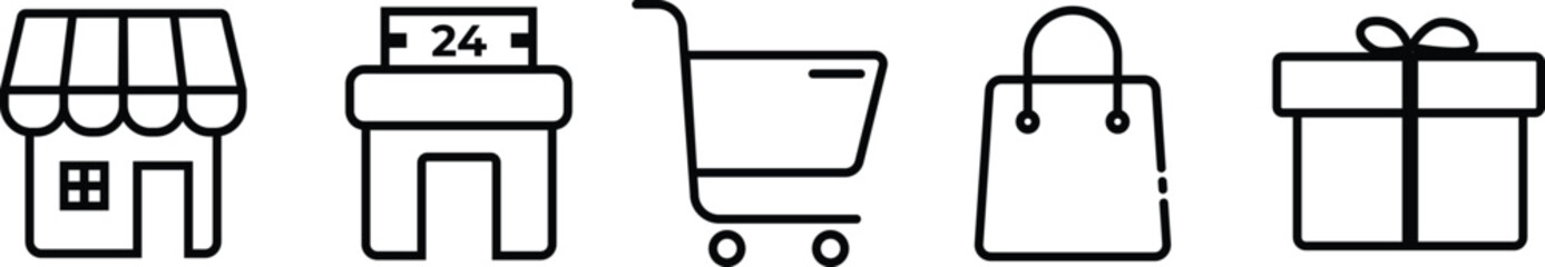 Shopping cart outline icon set vector illustration. 