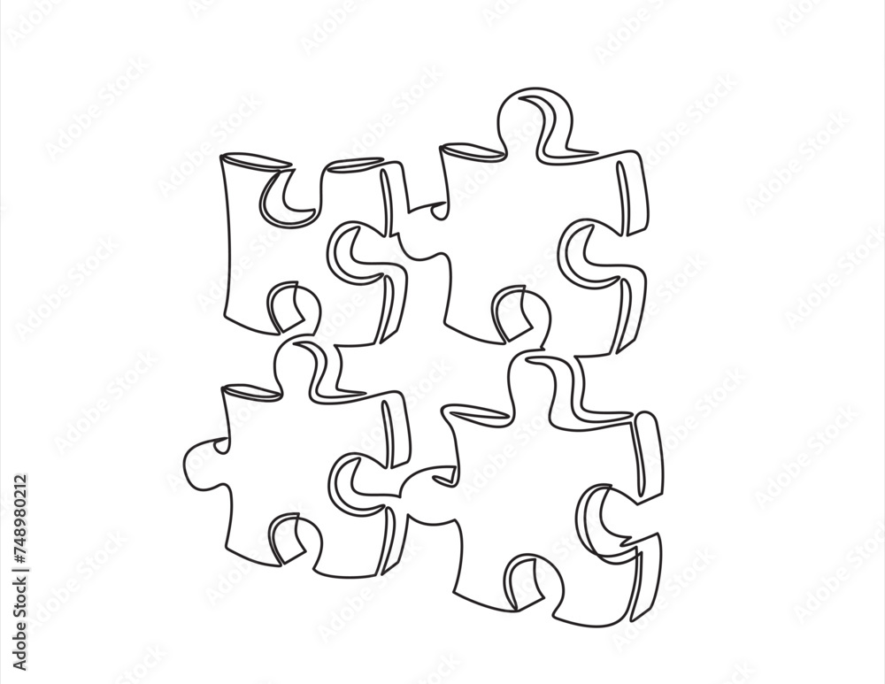 Poster one line drawing puzzle vector. puzzle single line vector linear icon. puzzle game outline line desi