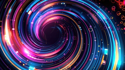  An abstract composition of luminous, flowing lines creates an illusion of digital waves across a dark backdrop, punctuated by translucent orbs floating gently above