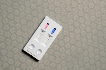 close-up in veterinary clinic there is a used infection test on the table