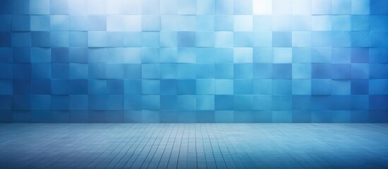 An empty room featuring a blue gradient tile wall and floor. The room is devoid of any furniture or decorations, creating a simple and minimalistic atmosphere.