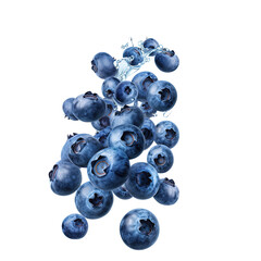 Falling blueberries isolated on white or transparent background