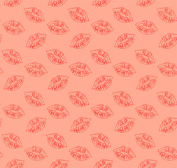 Simple seamless pattern with lips. Vector contour illustration for beauty salon, cosmetics.