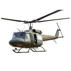 Flying military helicopter on white or transparent background