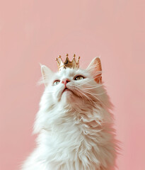 Cute white fluffy cat wearing a crown 