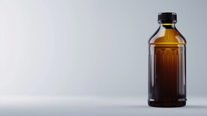 Clear brown bottle of motor oil on a light gradient background with copy space - obrazy, fototapety, plakaty