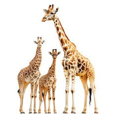 Family of giraffes on white or transparent background