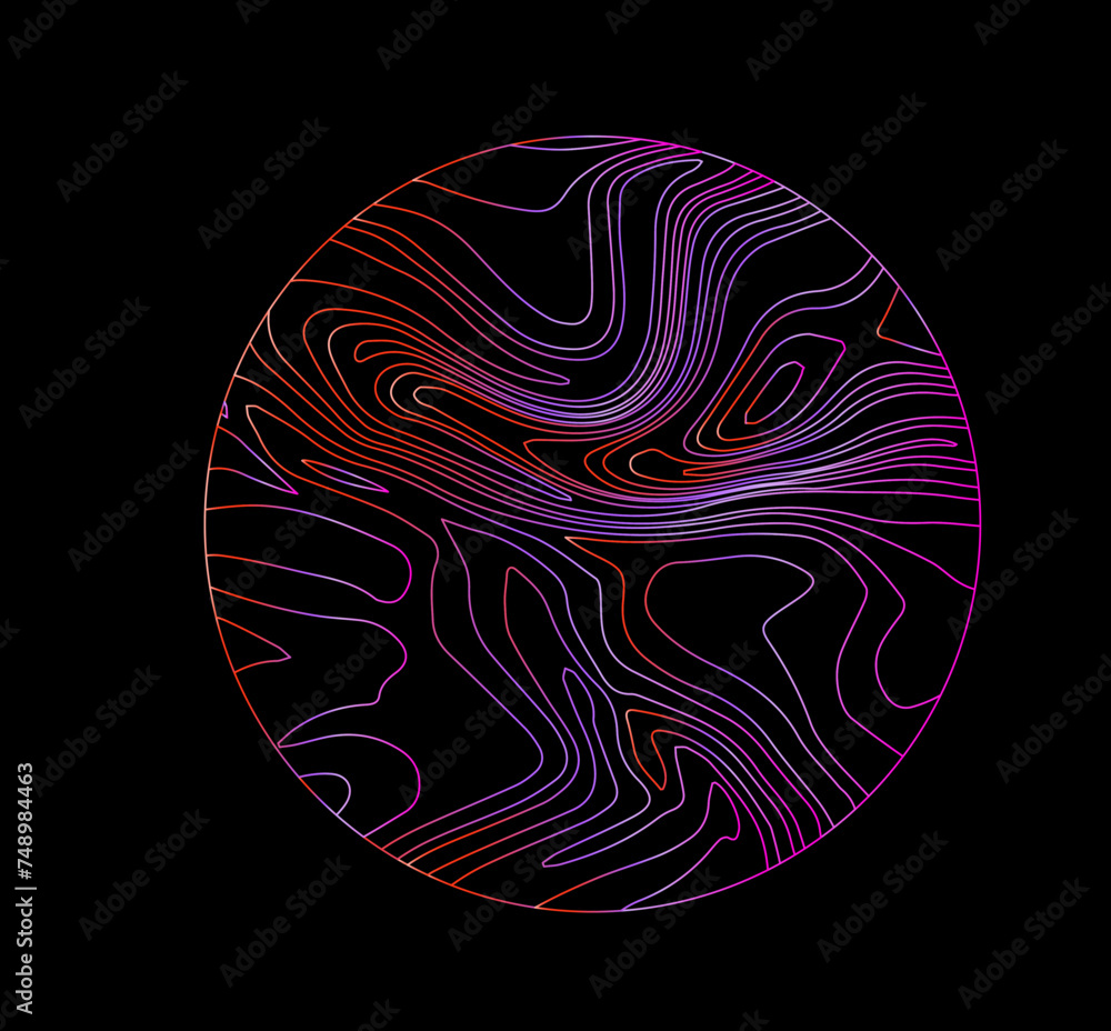 Aufkleber neon holographic circle with warped and glitched texture of lines.