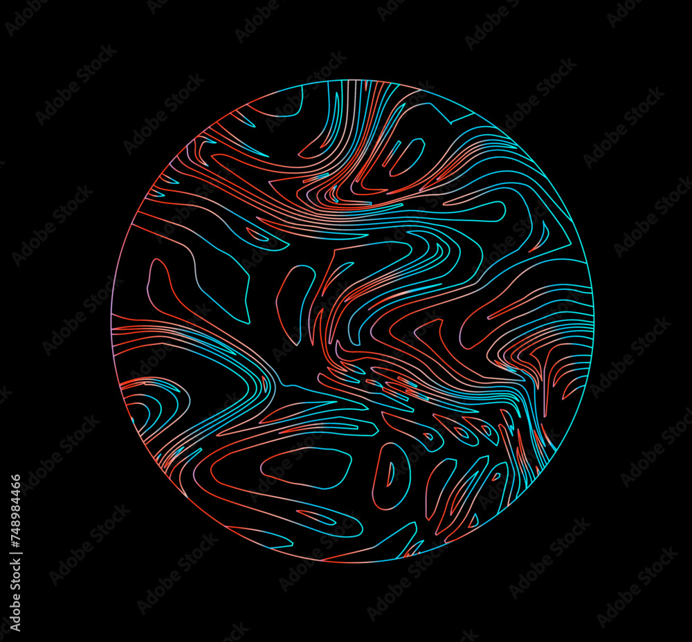 Aufkleber neon holographic circle with warped and glitched texture of lines.