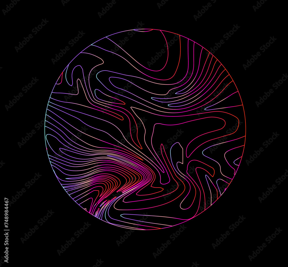 Aufkleber neon holographic circle with warped and glitched texture of lines.