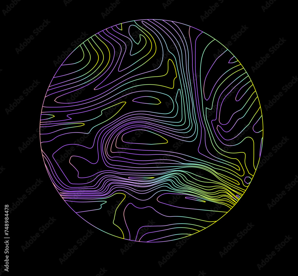 Aufkleber neon holographic circle with warped and glitched texture of lines.
