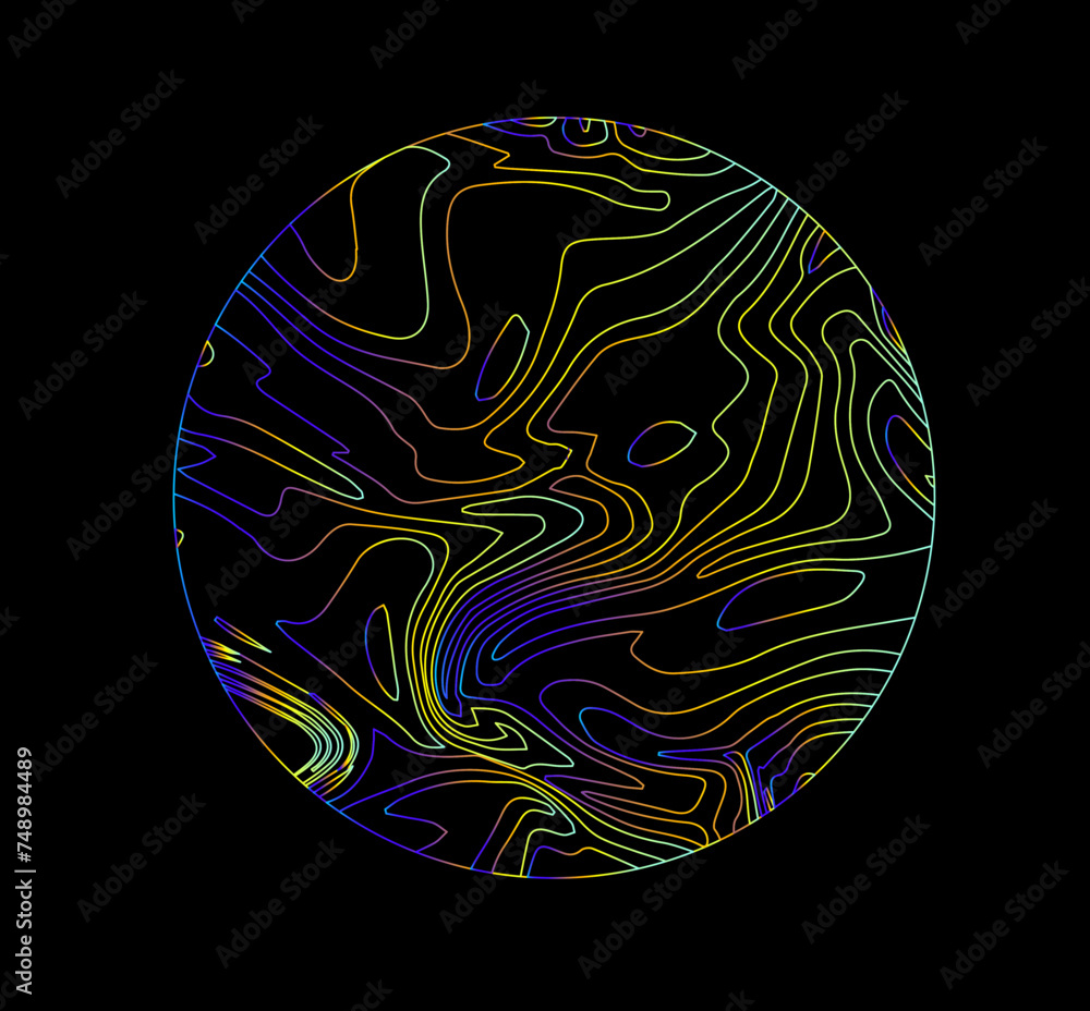 Aufkleber neon holographic circle with warped and glitched texture of lines.