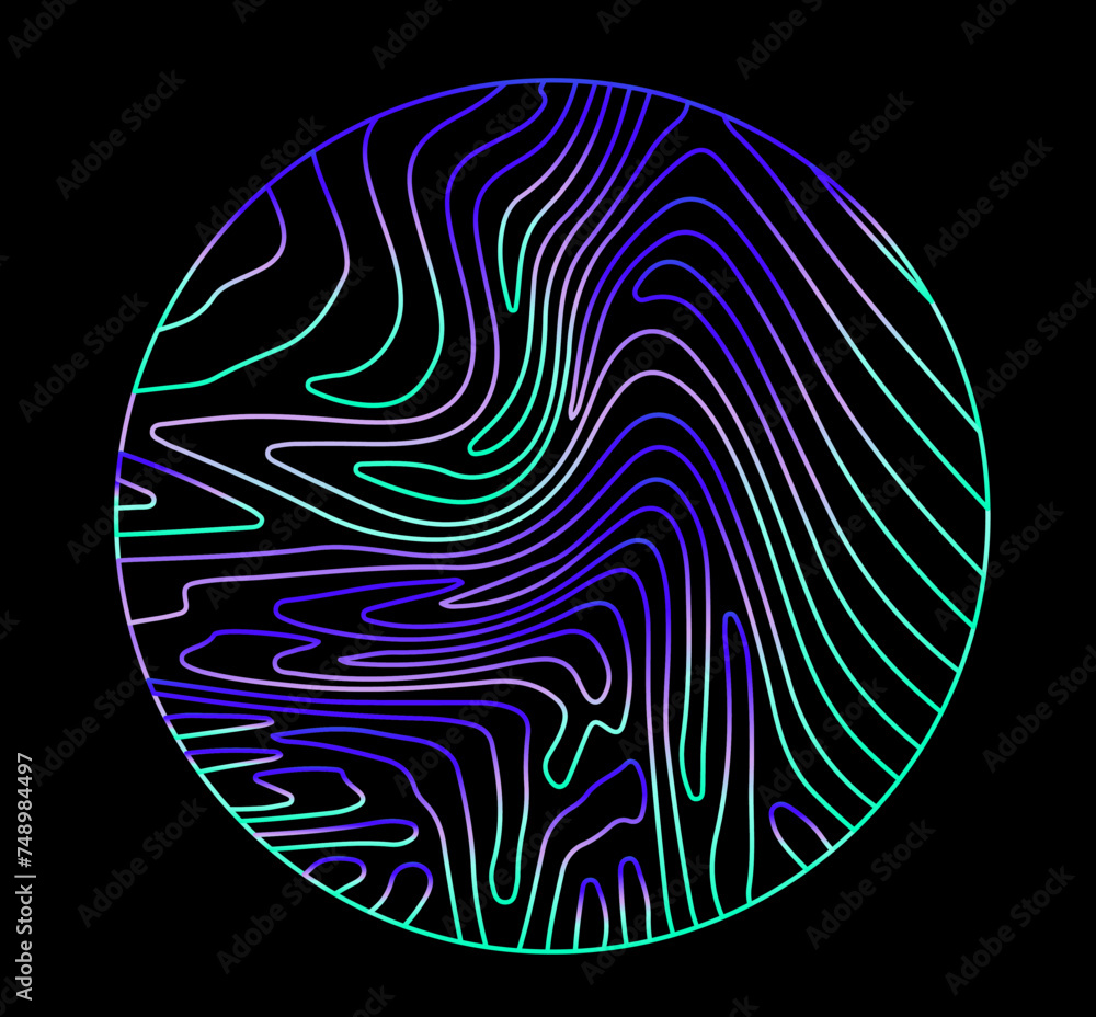 Aufkleber neon holographic circle with warped and glitched texture of lines.