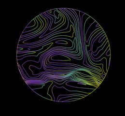 Neon holographic circle with warped and glitched texture of lines.