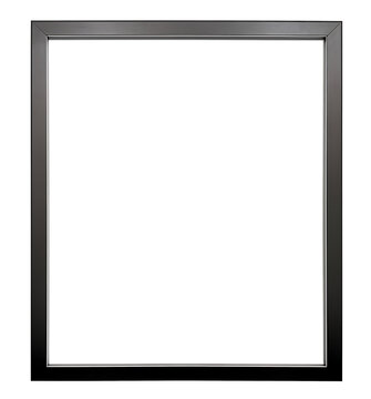 black steel frame, black thin empty picture frame , isolated on a transparent background. PNG, cutout, or clipping path