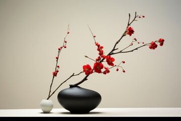 ikebana minimal and floral sophisticated decoration. japanese flowers arrangement. Luxury home or hotel decor. - obrazy, fototapety, plakaty