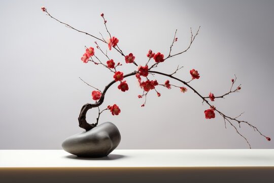 ikebana minimal and floral sophisticated decoration. japanese flowers arrangement. Luxury home or hotel decor.
