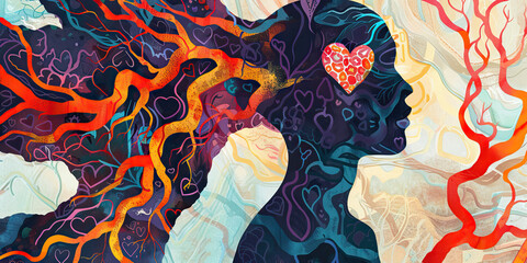 Abstract illustration of a person with a heart shaped love. 