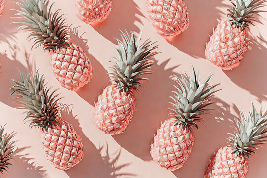 Top down, pink pineapples casting shadows, summer vibes