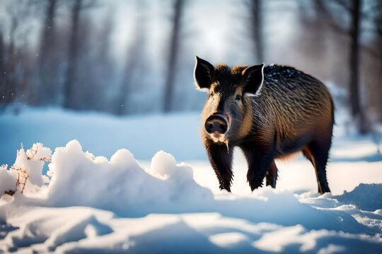 wild boar in snow