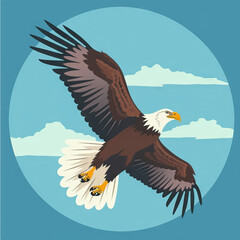 Eagle Soaring Across Azure Skies. Vector Icon Illustration. Animal Nature Icon Concept Isolated Premium Vector. 