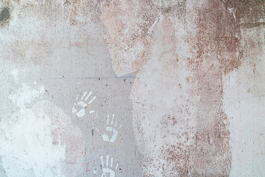 Plain Concrete and Plaster Construction Wall Texture with Handprints
