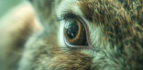 Close-up of a rabbit's eye reflecting the surroundings
