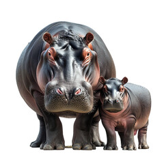 Family of hippos on white or transparent background
