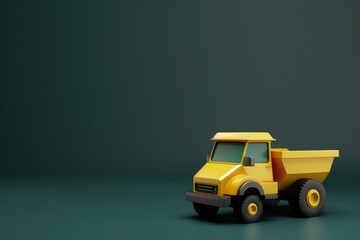 Yellow Toy Dump Truck on Dark Background.