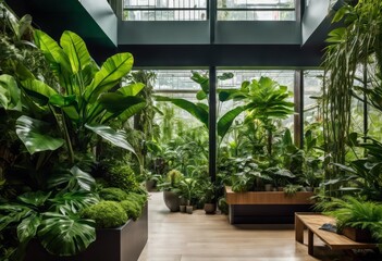 Fototapeta na wymiar illustration, transforming living spaces into verdant urban jungles filled variety indoor plants, houseplant, greenery, foliage, green, nature, horticulture, cultivation