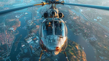 Poster An aerial view of a helicopter soaring over a city © yuchen