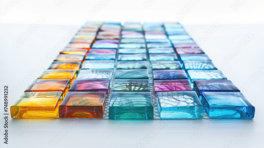 Poster a colorful glass block mosaic captures light and shadow, creating a captivating pattern