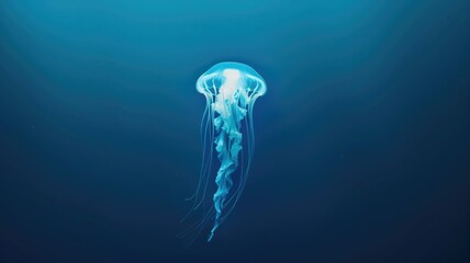 Ethereal blue jellyfish floating gracefully in the deep sea