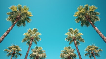 Fototapeta premium A minimalist composition of tall palm trees against a bright blue sky