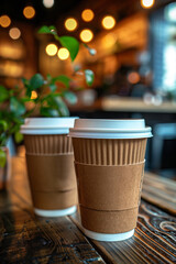 Eco-Friendly To-Go Coffee: Sustainable Recycable Paper Cups with Hot Favorite Beverage Like Coffee or Tea.