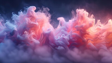 Abstract, colorful scene resembling fluid smoke, vibrant colors blend smoothly, creating depth and...