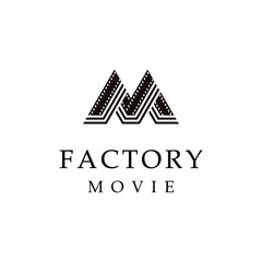 Initial Letter M Cinema with Filmstripes for Movie Production logo design