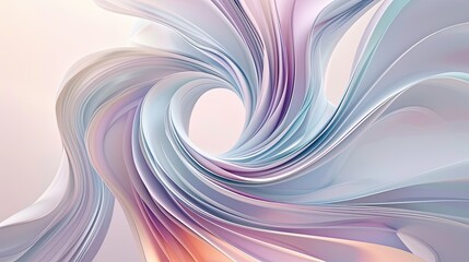 An abstract image presenting smooth waves intertwining in a soft dance of lavender, pink, and baby blue hues