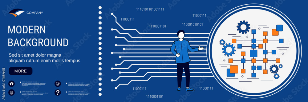 Aufkleber digital technology banner vector design template. data structure, big data engineering concept