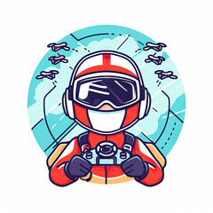 Drone Racing Pilot Competing in Aerial Races - Racing Circuit. Vector Icon Illustration. Job Icon Concept Isolated Premium Vector.