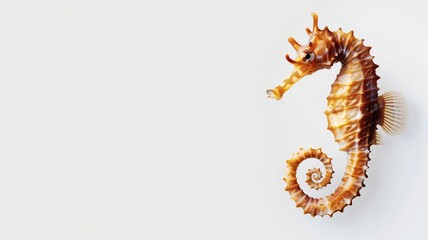 A curled seahorse isolated on a white background